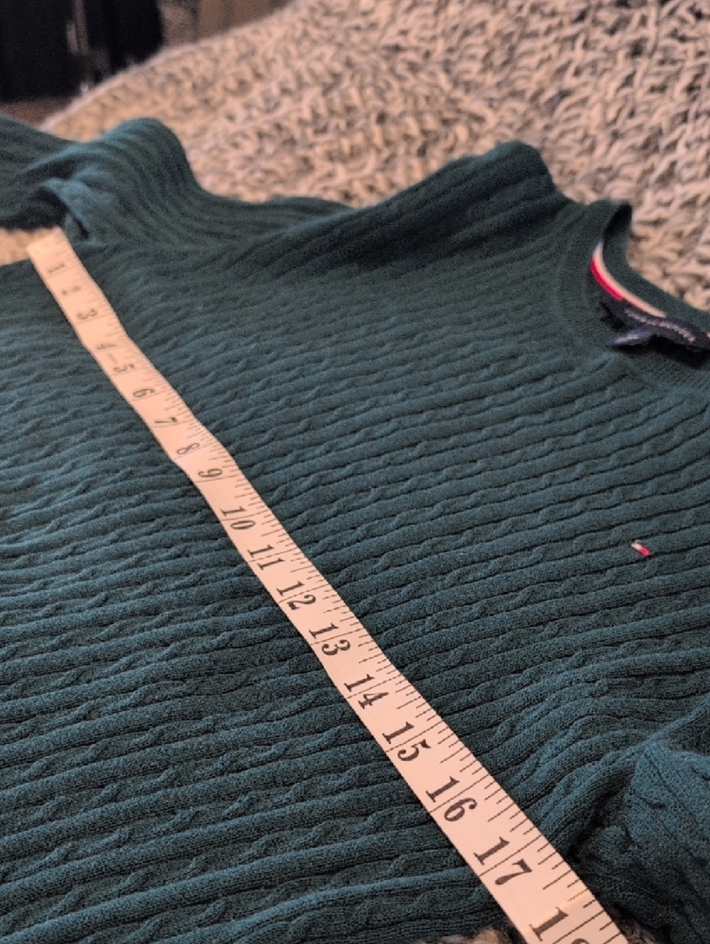 CCO-335 - Tommy Hilfiger Emerald Green Cable Knit Sweater Sporty Casual Classic - Picture 6 of 8